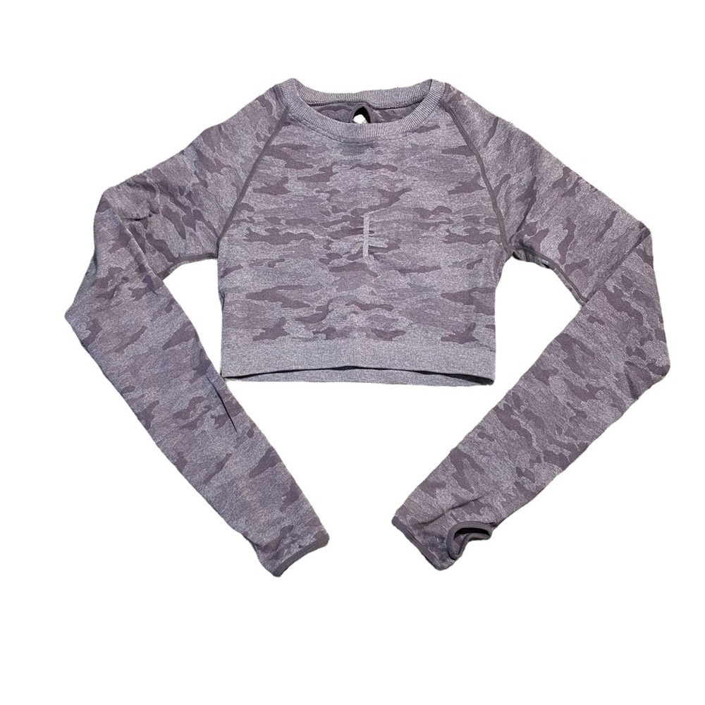Cropped Seamless Workout Top, Lavender Camouflage… - image 1